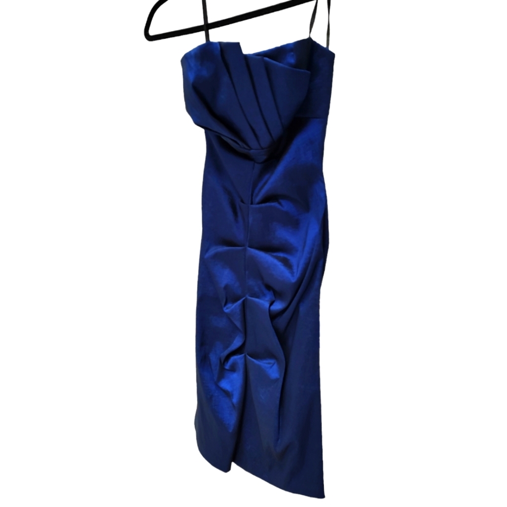 Strapless | Above Knee | solid color| iridescent blue | cocktail Dress